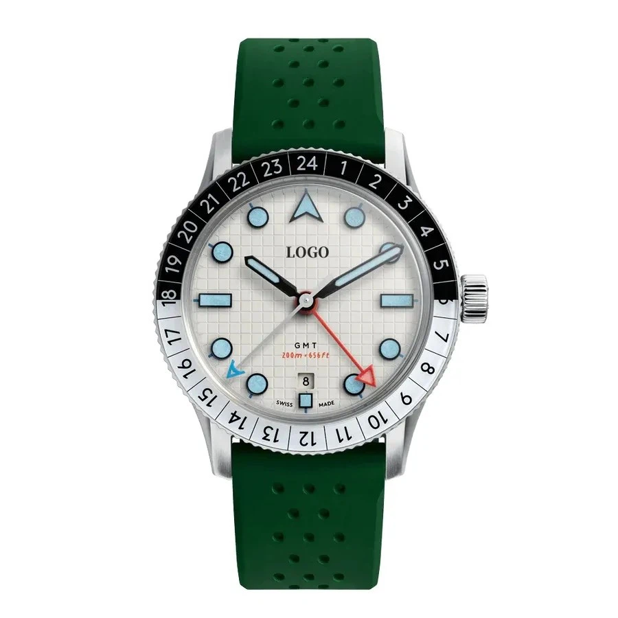 Swiss SW330-2 Mens Automatic GMT Watches With FKM Strap