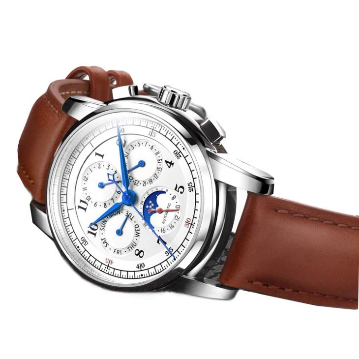 Men's Moon Phase Luxury Watch Automatic Movement Watch Band Genuine Leather Watches